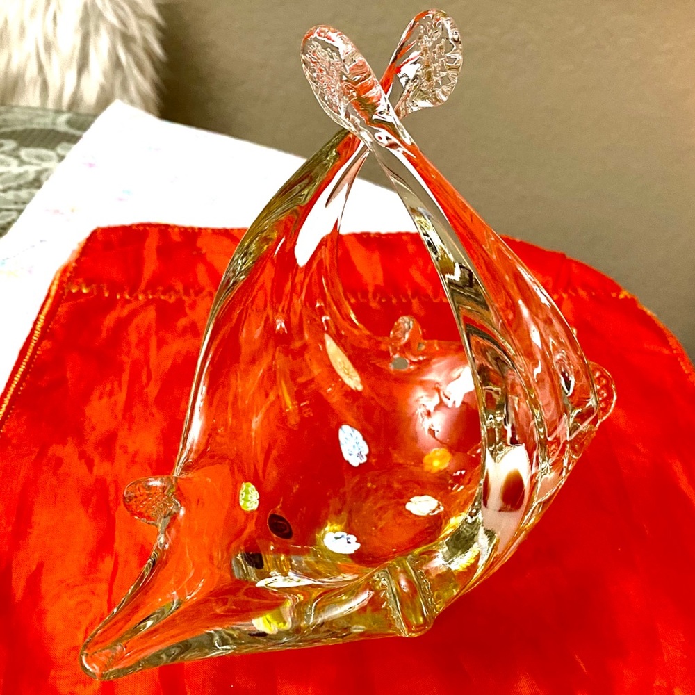 VTG HANDBLOWN ART GLASS URANIUM GLASS BASKET